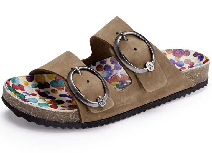 Sandalettes & slippers - Andrea Conti muiltjes met kleurrijk bedrukt leren voetbed, in Größe 036 bis 042, in Farbe BRUIN Ansicht 1