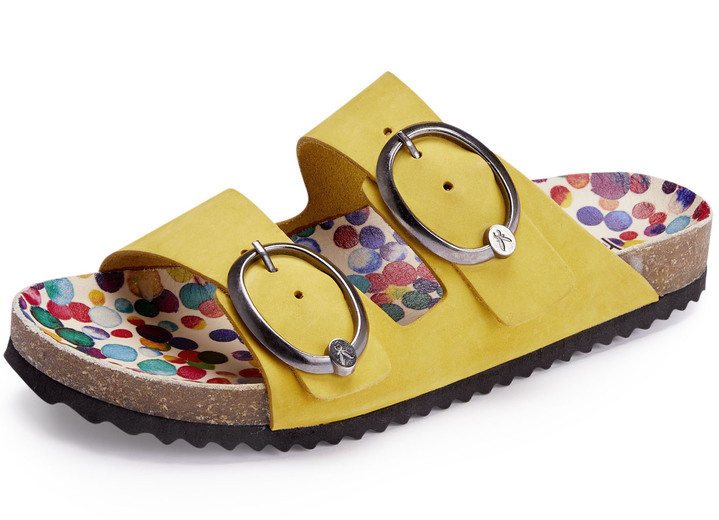 Sandalettes & slippers - Andrea Conti muiltjes met kleurrijk bedrukt leren voetbed, in Größe 036 bis 042, in Farbe GEEL Ansicht 1