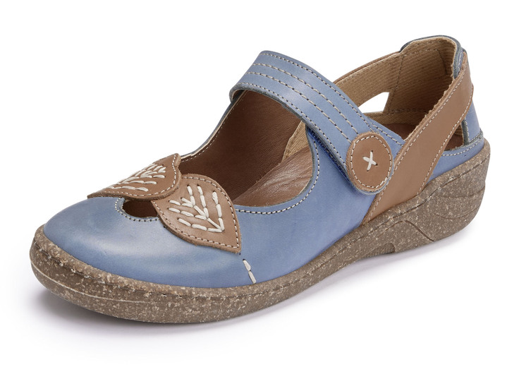 - ELENA EDEN pantoffels met decoratief borduursel, in Größe 036 bis 042, in Farbe JEANS-COGNAC Ansicht 1