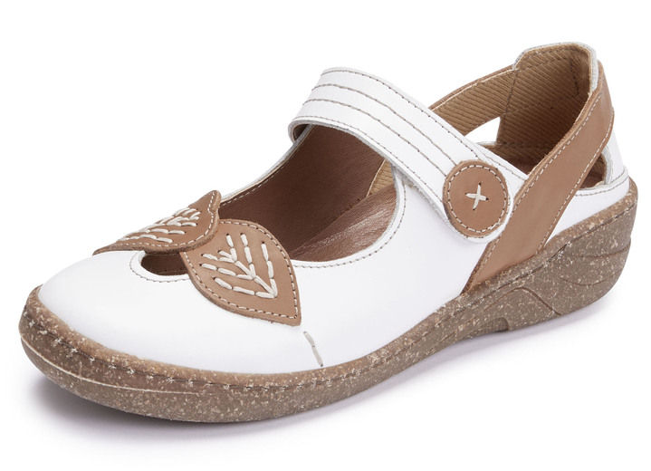 - ELENA EDEN pantoffels met decoratief borduursel, in Größe 036 bis 042, in Farbe WITTE COGNAC Ansicht 1