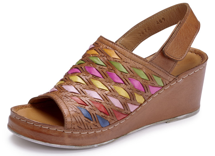 Sandalen & slippers - Gemini sandalen met verfijnde, kleurrijke gevlochten details, in Größe 036 bis 042, in Farbe COGNAC Ansicht 1