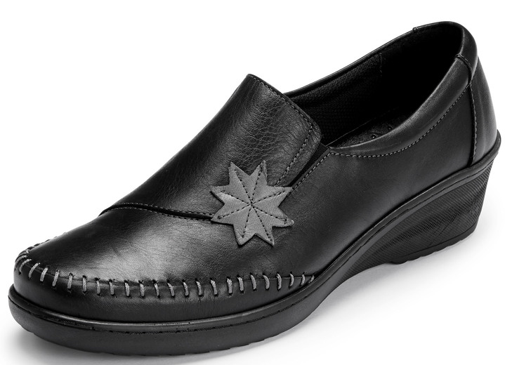 Instappers & veterschoenen - Gemini pantoffels met leren applicaties, in Größe 036 bis 042, in Farbe ZWART Ansicht 1
