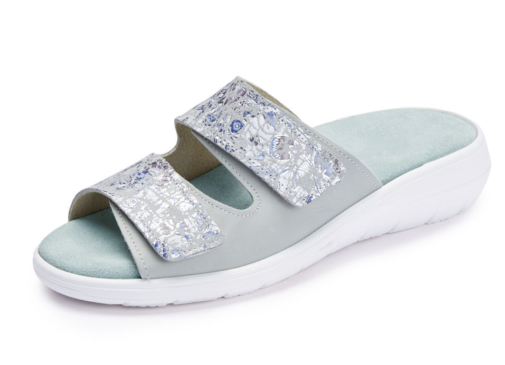 - ELENA EDEN Pantolette mit Klettspange, in Größe 036 bis 042, in Farbe HELLGRAU-BUNT Ansicht 1