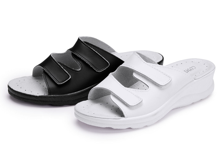 Sandalen & slippers - Tweepack klassieke damesmuiltjes, breedte H, met klittenbandsluiting, in Größe 036 bis 041, in Farbe 1x WIT, 1x ZWART Ansicht 1