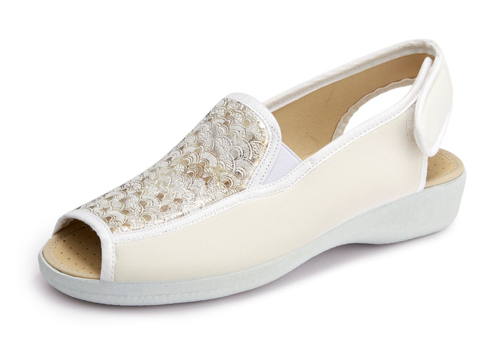 Sandalen & slippers - Sandaal gemaakt van elastisch textielmateriaal, in Größe 035 bis 042, in Farbe ROOM WITGOUD Ansicht 1