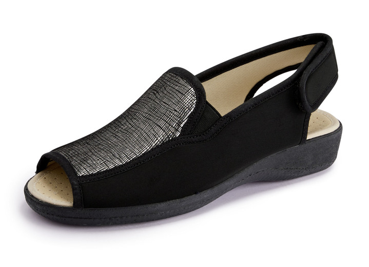 Sandalen & slippers - Sandaal gemaakt van elastisch textielmateriaal, in Größe 035 bis 042, in Farbe ZWART-OUD ZILVER Ansicht 1