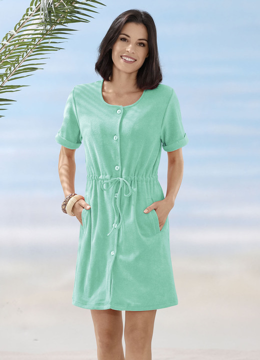 Damenmode - Frottier-Kleid mit durchgehender Knopfleiste, in Größe 038 bis 054, in Farbe MINT Ansicht 1
