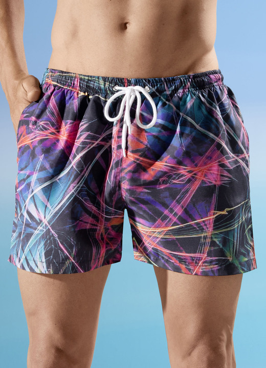 Zwemshorts - Zwemshort met all-over design, microvezel, in Größe 004 bis 012, in Farbe ZWART-MEERKLEURIG