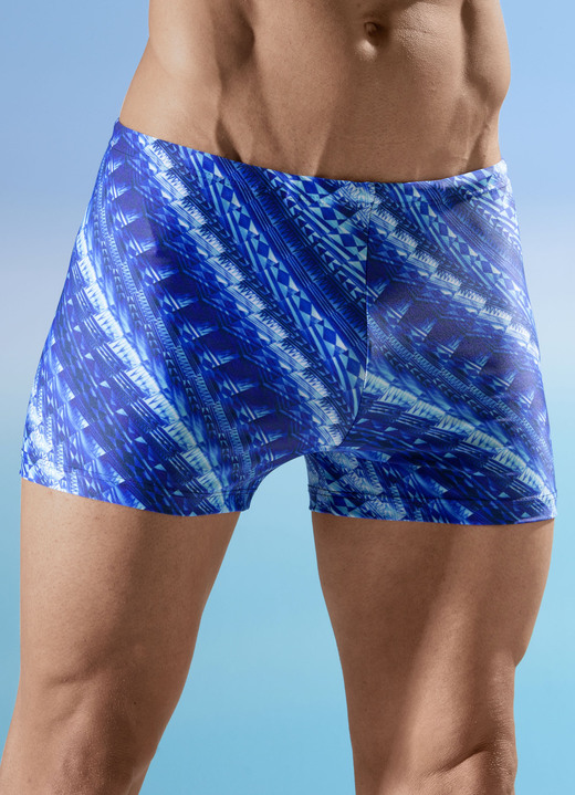 - Schwab zwembroek in een langere boxy vorm, all-over design, in Größe 005 bis 013, in Farbe KONINGSBLAUW-MEERKLEURIG