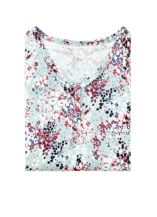 Korte mouw - Laurina nachthemd met randprint en knoopsluiting, in Größe 036 bis 052, in Farbe MINT-WEISS-BUNT Ansicht 1