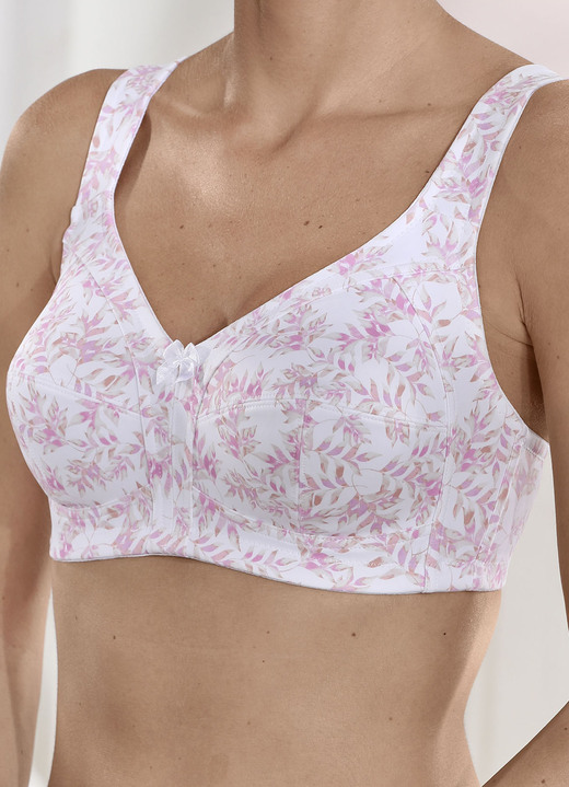 BH zonder beugel - Susa 2-pack bh met verstevigde voor- en achterkant, in Größe 080 bis 120, in Cup E, in Farbe 1X BEDRUKT WIT ROSÉPOEDER, 1X POEDER Ansicht 1