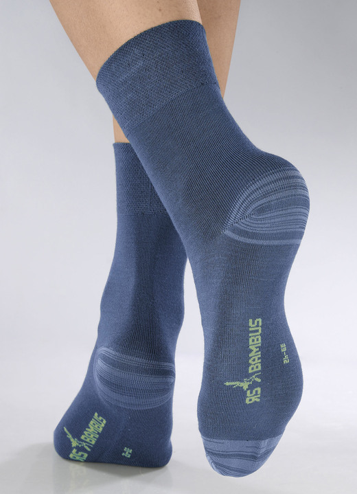 Kousen & panty's - Six-pack sokken in verschillende kleurstellingen, in Größe 1 (Schoenm. 35-38) bis 3 (Schoenm. 43-46), in Farbe 2x JEANSBLAUW GEMÊLEERD, 2x MARINE GEMÊLEERD, 2x NACHTBLAUW GEMÊLEERD Ansicht 1