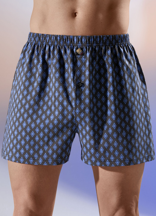 - Verpakking met vier boxershorts, met allover dessin, in Größe 005 bis 012, in Farbe 2X ZWART/BLAUW, 2X ZWART/TURKOOIS