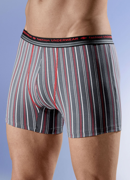 Pants & boxershorts - Set van vier boxershorts met streepjesmotief, in Größe 004 bis 010, in Farbe 3X GRIJS-ROOD-WIT, 1X EFFEN GRIJS