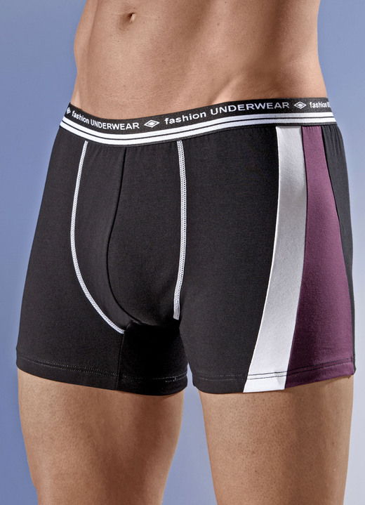 Pants & boxershorts - Set van vier broeken met elastische tailleband en contrasterende inzetstukken, in Größe 005 bis 011, in Farbe 2X BORDEAUX-ZWART-KIWI, 2X ZWART-BORDEAUX-WIT