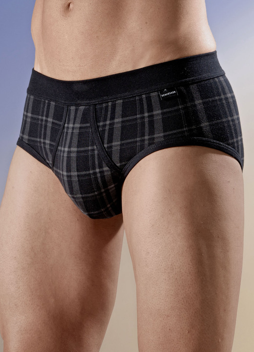 Slips & onderbroeken - Schiesser two-pack slip met ruitjesmotief, in Größe 005 bis 010, in Farbe ZWART