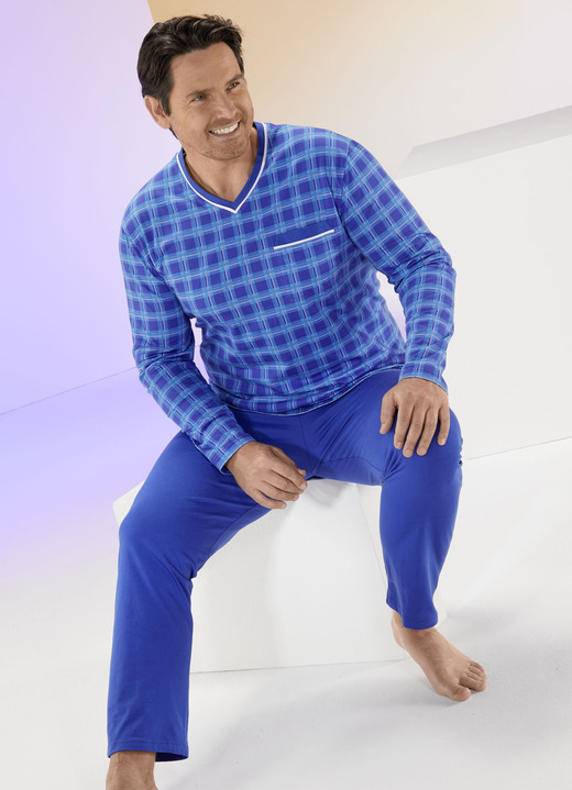 Pyjama's - Pyjama met V-hals en print, in Größe 048 bis 064, in Farbe KONINGSBLAUW-BLUE