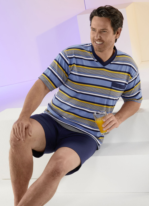 - Pastunette Shorty met garengeverfd gestreept dessin, in Größe 046 bis 060, in Farbe MARINE-BLAUW-GEEL