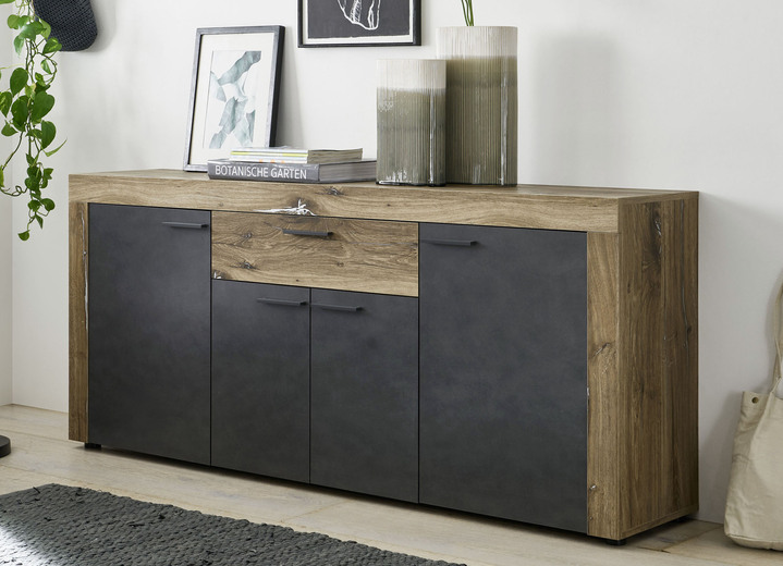 - Dressoir in rustieke oud eiken look, in Farbe EIKEN GRIJS