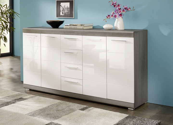 - Dressoir met geprofileerde MDF fronten in hoogglans wit, in Farbe WIT-ZILVER
