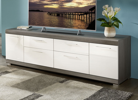 TV longboard met geprofileerde MDF-fronten in wit hoogglans