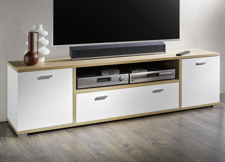 TV- & Hifi-Möbel - Modernes und kombistarkes TV-Lowboard, 2-türig, in Farbe WEISS-SONOMA EICHE HELL Ansicht 1