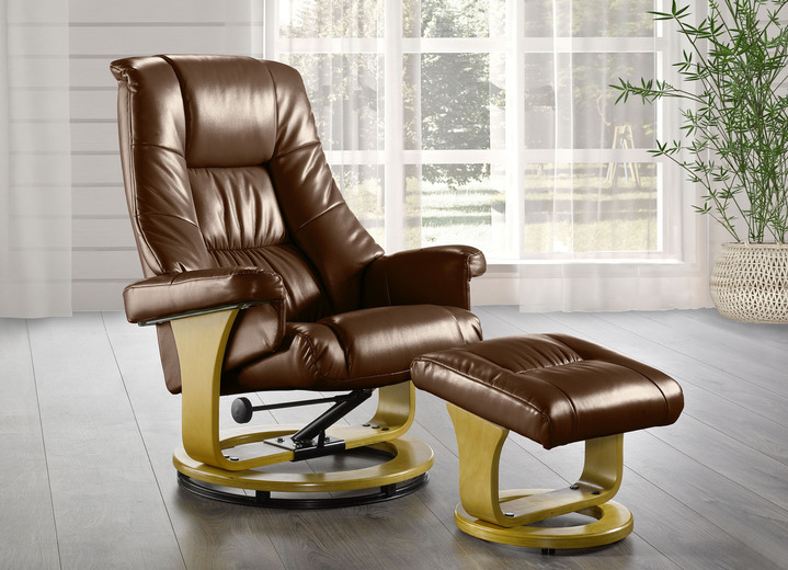 TV-Fauteuil / Relax-fauteuil - Ontspanningsstoel met kruk op een stevig houten onderstel, in Farbe BRUIN Ansicht 1