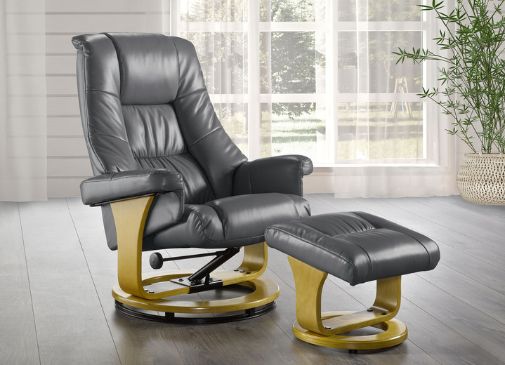 TV-Fauteuil / Relax-fauteuil - Ontspanningsstoel met kruk op een stevig houten onderstel, in Farbe GRIJS Ansicht 1