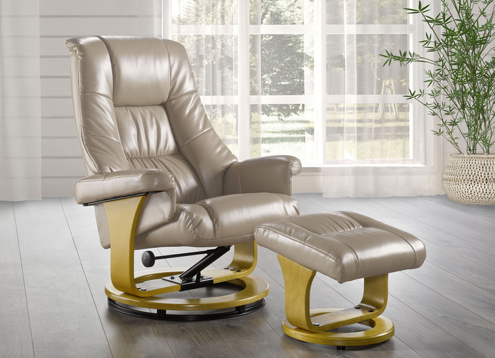 TV-Fauteuil / Relax-fauteuil - Ontspanningsstoel met kruk op een stevig houten onderstel, in Farbe TAUPE Ansicht 1