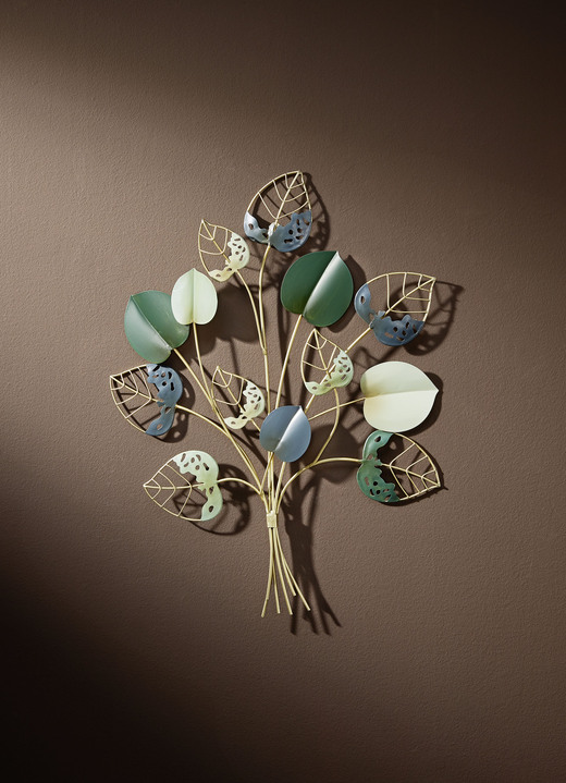 Metalen wanddecoraties - Wanddecoratie bladeren gemaakt van ijzer, in Farbe GROEN-GOUD