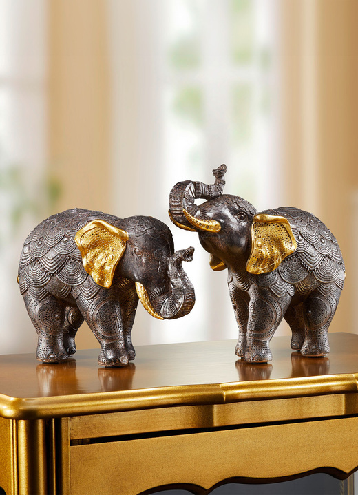 Woonaccessoires - Olifanten, set van 2, in Farbe GRIJS-GOUD