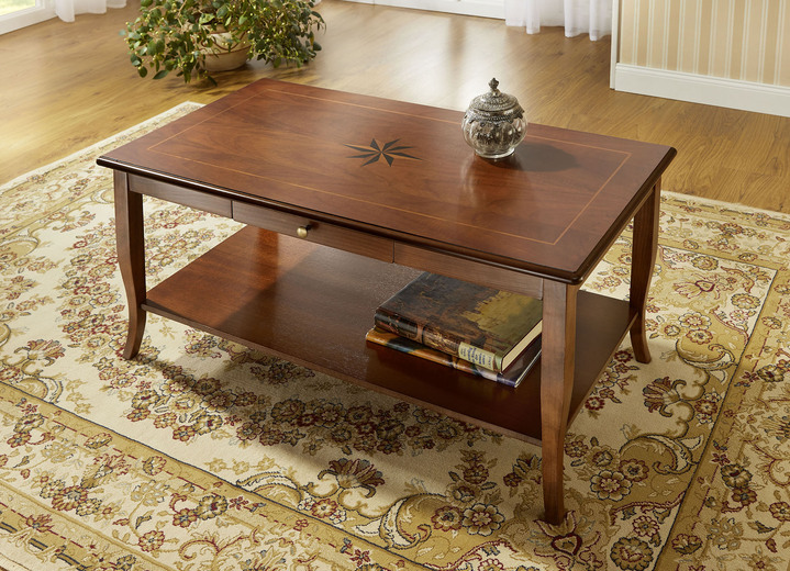 - Deels massieve salontafel met hoogwaardige inlegdecoratie, in Farbe NOTENBOOM