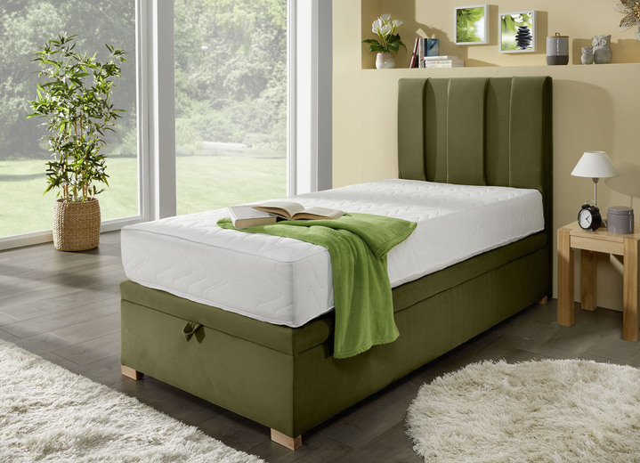 - Herrlich gemütliches Boxspringbett mit Bettkasten, in Farbe GRÜN