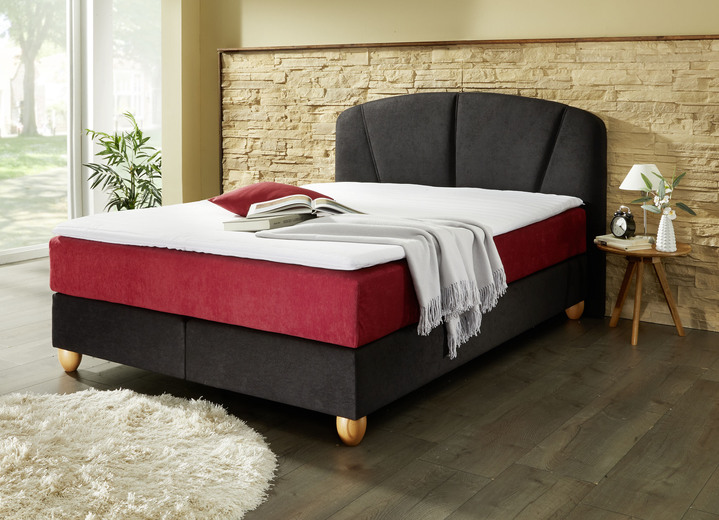 - Hoogwaardig boxspringbed met topper, in Farbe ZWART-ROOD, in Ausführung met Bonnell-springmatras (tot ca. 80 kg lichaamsgewicht)