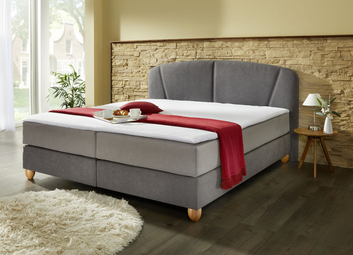 - Hoogwaardig boxspringbed met topper, in Farbe ANTRACIET-LICHTGRIJS, in Ausführung met Bonnell-springmatras (tot ca. 80 kg lichaamsgewicht)