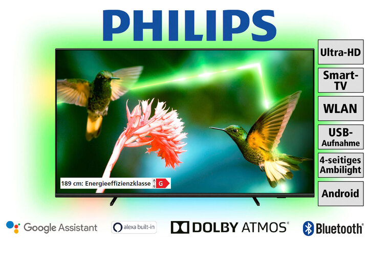 TV - Philips 4K Ultra HD Ambilight Mini LED-TV, in Farbe ZWART Ansicht 1