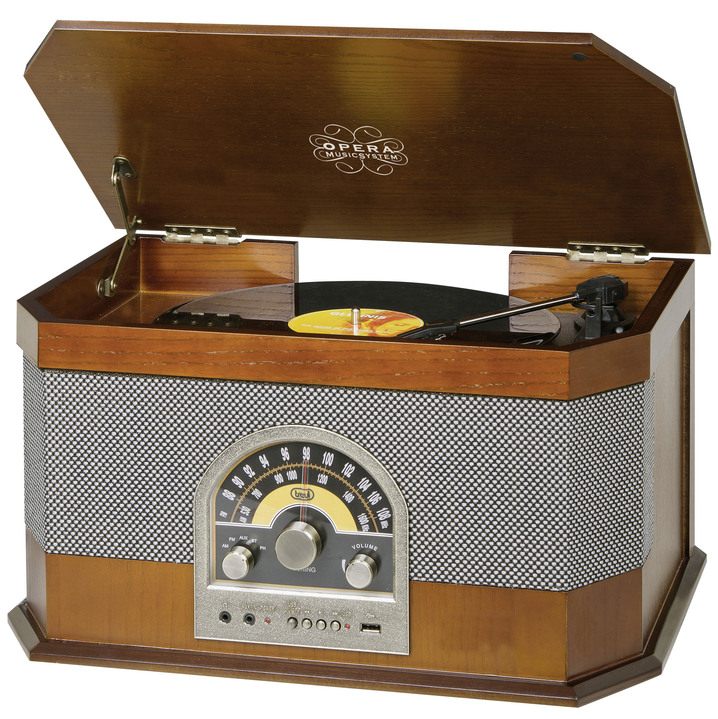 Nostalgische apparaten - Trevi TT 1040BT. Platenspeler met FM-radio, in Farbe BRUIN Ansicht 1