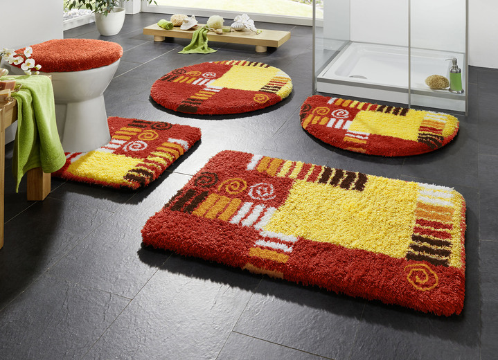 Badmatten - Badkamerset met antislip latex achterkant, in Größe 100 (Matje, halfrond 50/80 cm) bis 112 (Toiletdekselafdekking 47/50 cm), in Farbe TERRA Ansicht 1