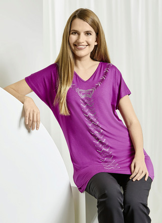 Shirt met edelsteen-, strass- en plaatdecoratie in 2 kleuren