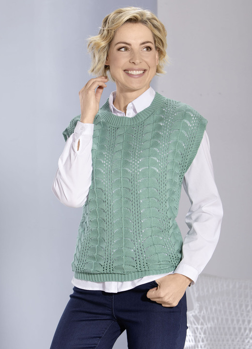 - Sweatervest met Ajour-design, in Größe 038 bis 052, in Farbe MINT Ansicht 1