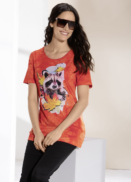 Korte mouw - Snel shirt met schitterende inkjetprint in 2 kleuren, in Größe 038 bis 054, in Farbe ORANJE BATIK Ansicht 1