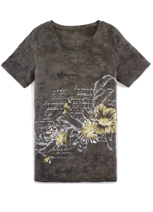 Korte mouw - Shirt in acute batik-look in 2 kleuren, in Größe 038 bis 054, in Farbe KAKI Ansicht 1