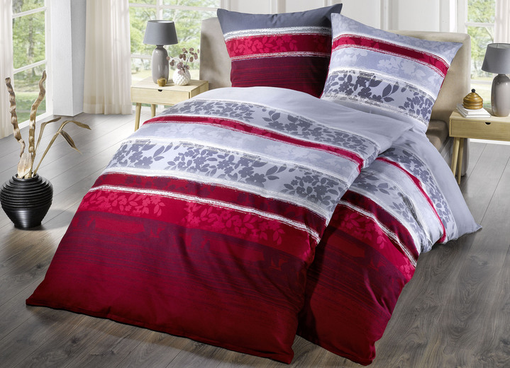 - Beddengoedset met bladmotieven, in Farbe BORDEAUX