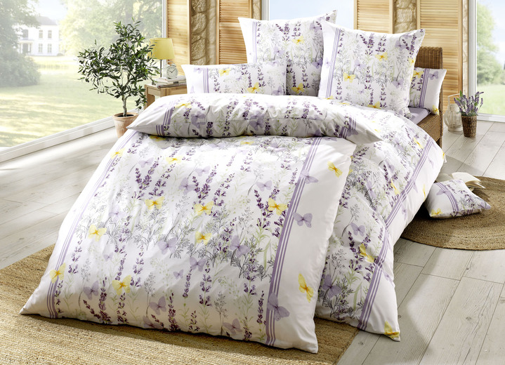 Beddengoed - Beddengoedset met kleurrijke lavendelweide, in Größe 112 (80/80 cm + 135/200 cm) bis 912 (10-delige voordeelset), in Farbe PAARS Ansicht 1