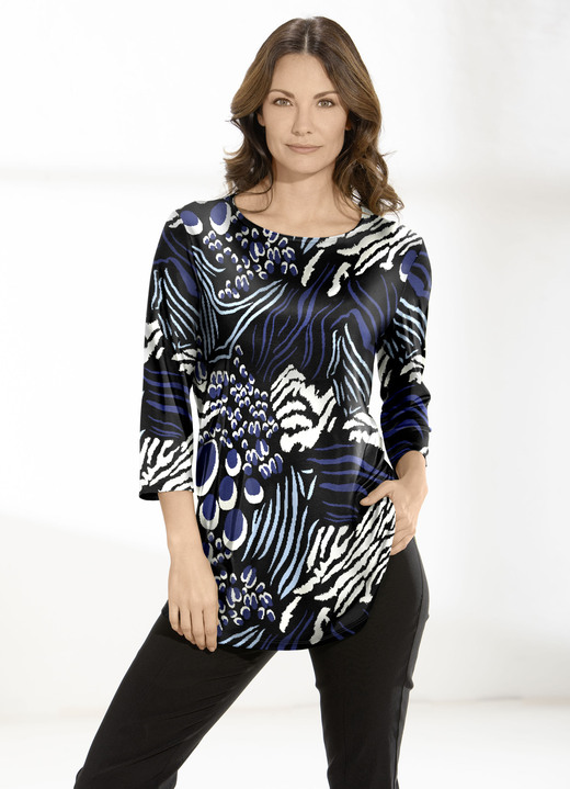 - Lang shirt met modieuze platte halslijn, in Größe 038 bis 054, in Farbe ZWART-ECRU-BLAUW