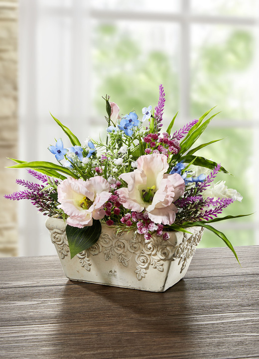 Kunst- & textielplanten - Lysianthus opstelling in keramische kom, in Farbe MULTICOLOR