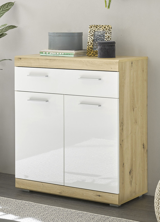 Commodes - Ladekastserie in hoogglans-look, in Farbe EIKEN-WIT, in Ausführung 2-deurs, met lade