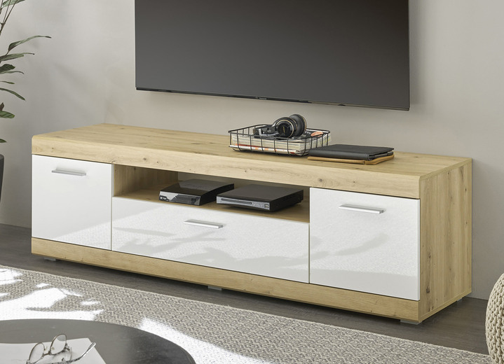 TV- & hifi-meubels - Lowboard in hoogglans-look, in Farbe EIKEN-WIT
