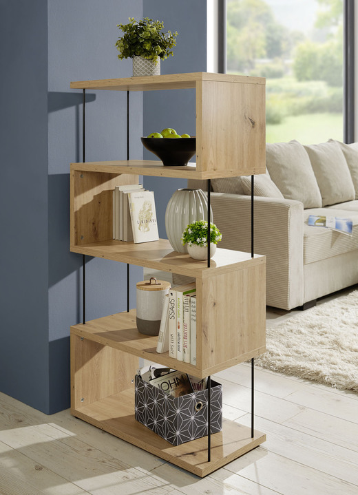 Schappen - Staande plank, ook ideaal als roomdivider, in Farbe ZWART STAAL, in Ausführung Vrijstaande legbordstelling, smal, 2 legborden Ansicht 1