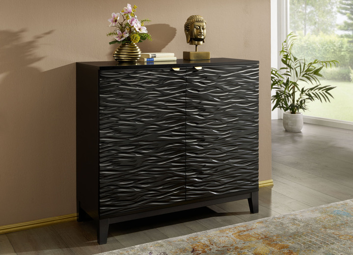 Sideboards - Dressoir met 3D-golfdecoratie, in Farbe ZWART